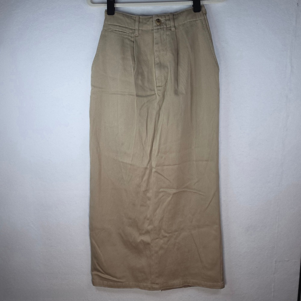 Eddie Bauer Legends Khaki Pleated Maxi Skirt 4 Tall Tan Vintage Buckle Waist